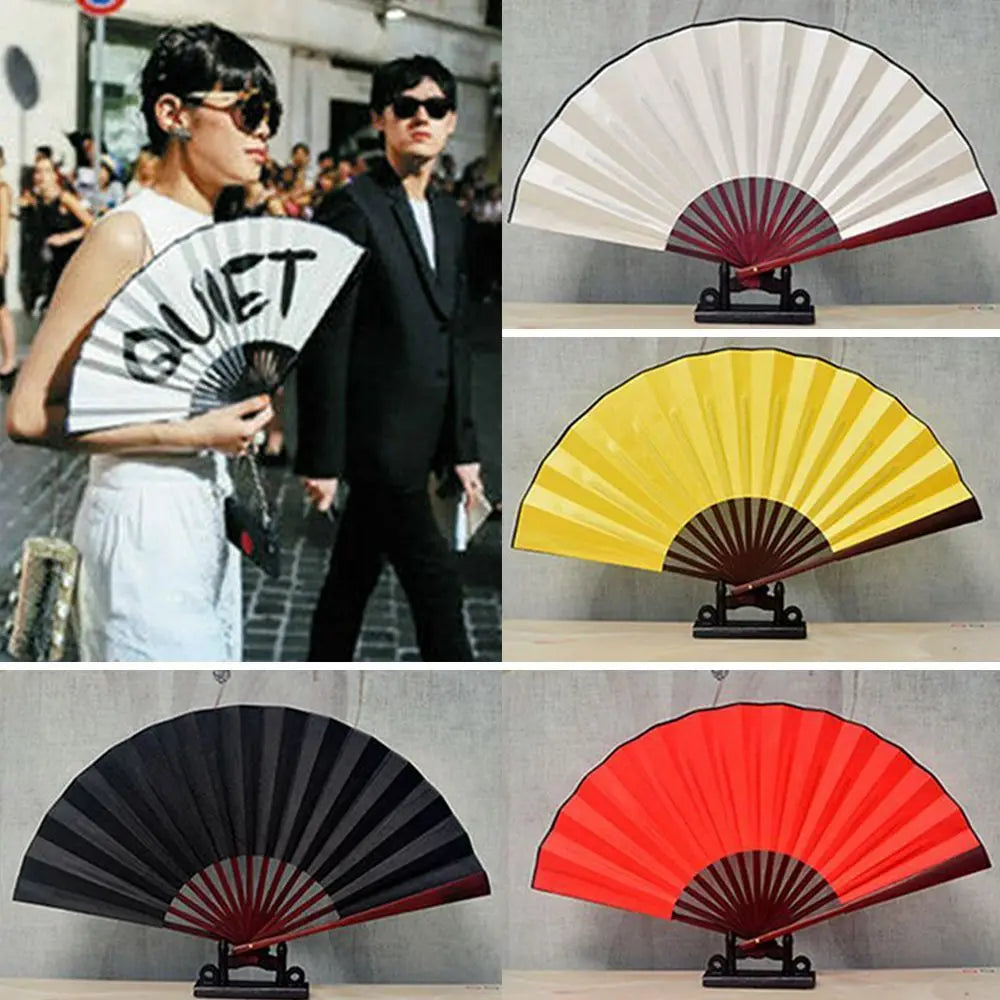 éventail pliant 10 pouces blanc rouge noir classique rayures clips double face