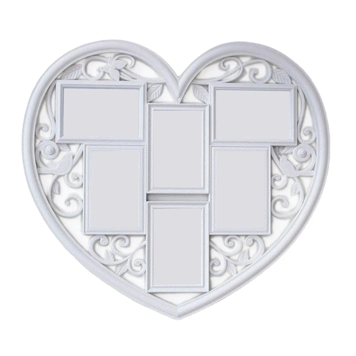 cadre photo cœur blanc décoration florale baroque romantique 53x58cm multiphotosintérieurvisible