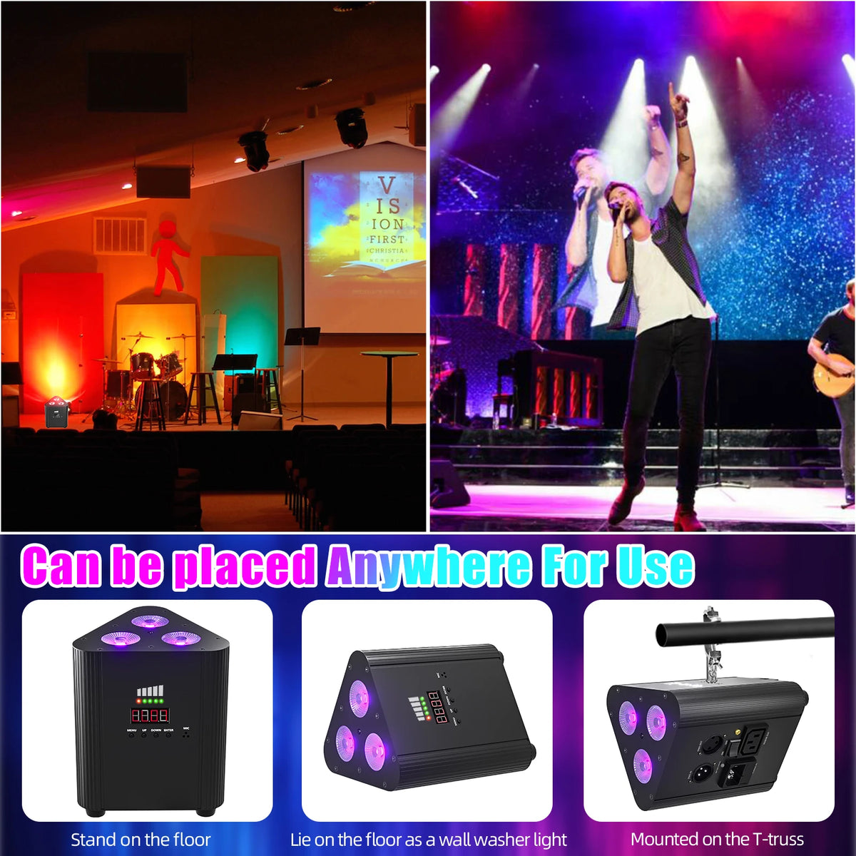 projecteur led noir moderne 12w 4400mahr dmx512 auto son control distant