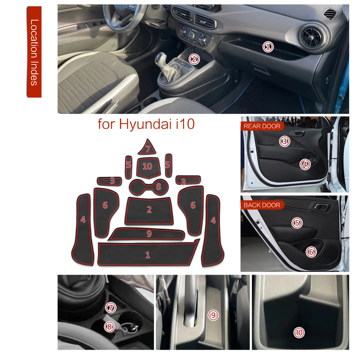 tapis sol voiture hyundai i10 noir rouge antidérapant moderne adhésif