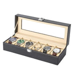 boîte montres cuir noir simili 12 emplacements tissu beige classique cordon serrage présentoir bijoux
