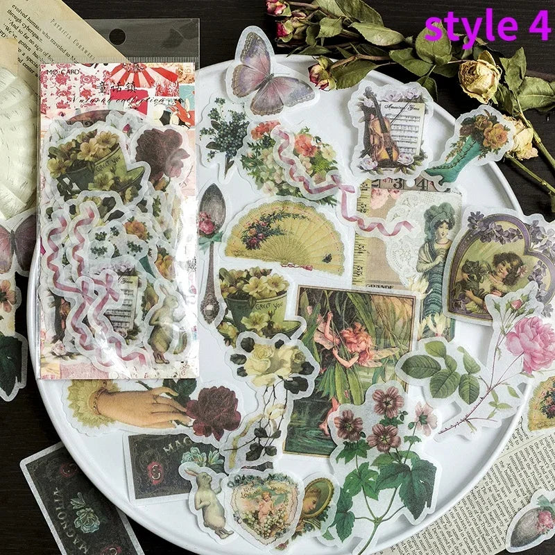 autocollants stickers végétaux fleurs feuilles oiseaux horloges mandalas papillons vintage romantique adhésifs