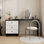 coiffeuse miroir blanc minimaliste moderne commode tiroirs noirs chambre meuble maquillage
