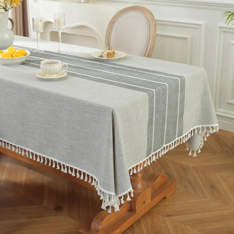 nappe rectangulaire imperméable rayée franges rustique coton polyester extérieure intérieure table grande capacité