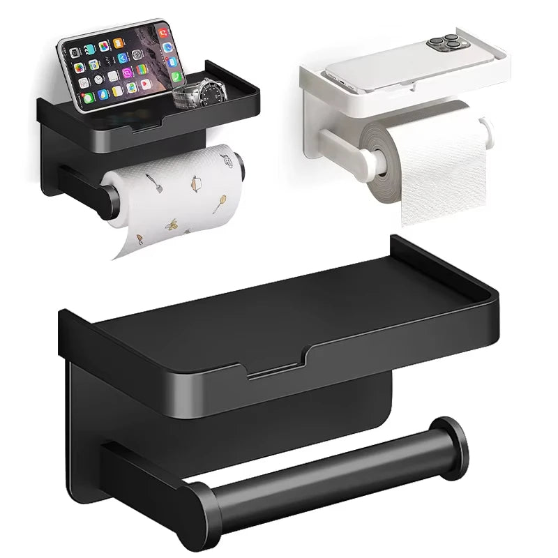 support mural moderne porte papier toilette étagère smartphone noir blanc