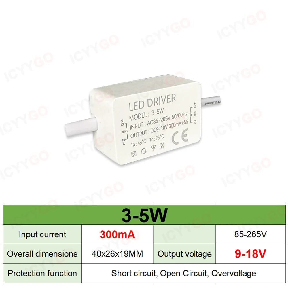 pilote led driver alimentation 120v 240v 3w 18w 300ma 600ma isolation industrielle ccc sécurité