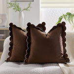 housse coussin moderne motif bordure dentelée orange marron gris rose beige blanc polyester coton