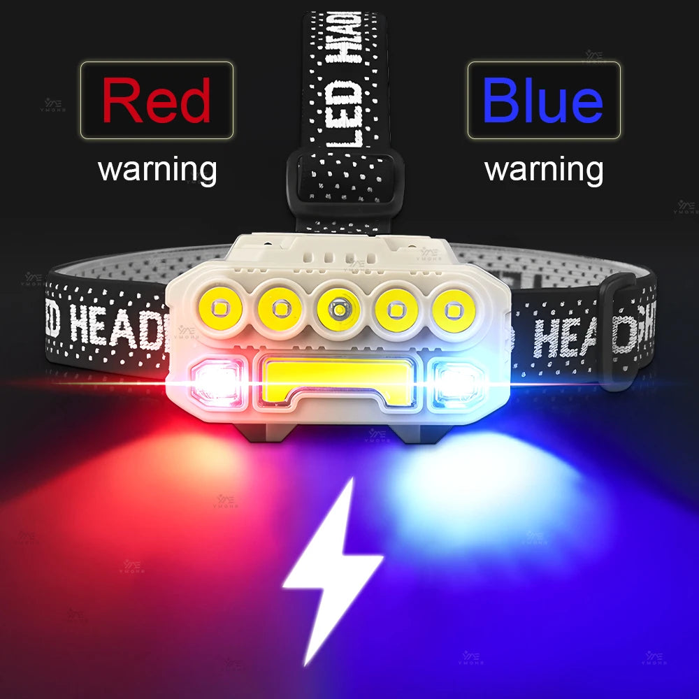 lampe frontale led rechargeable usb blanc rouge bleu étanche camping pêche