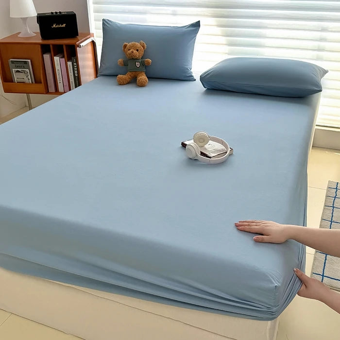 drap housse lit simple double king queen bleu marine uni polyester moderne housse matelas