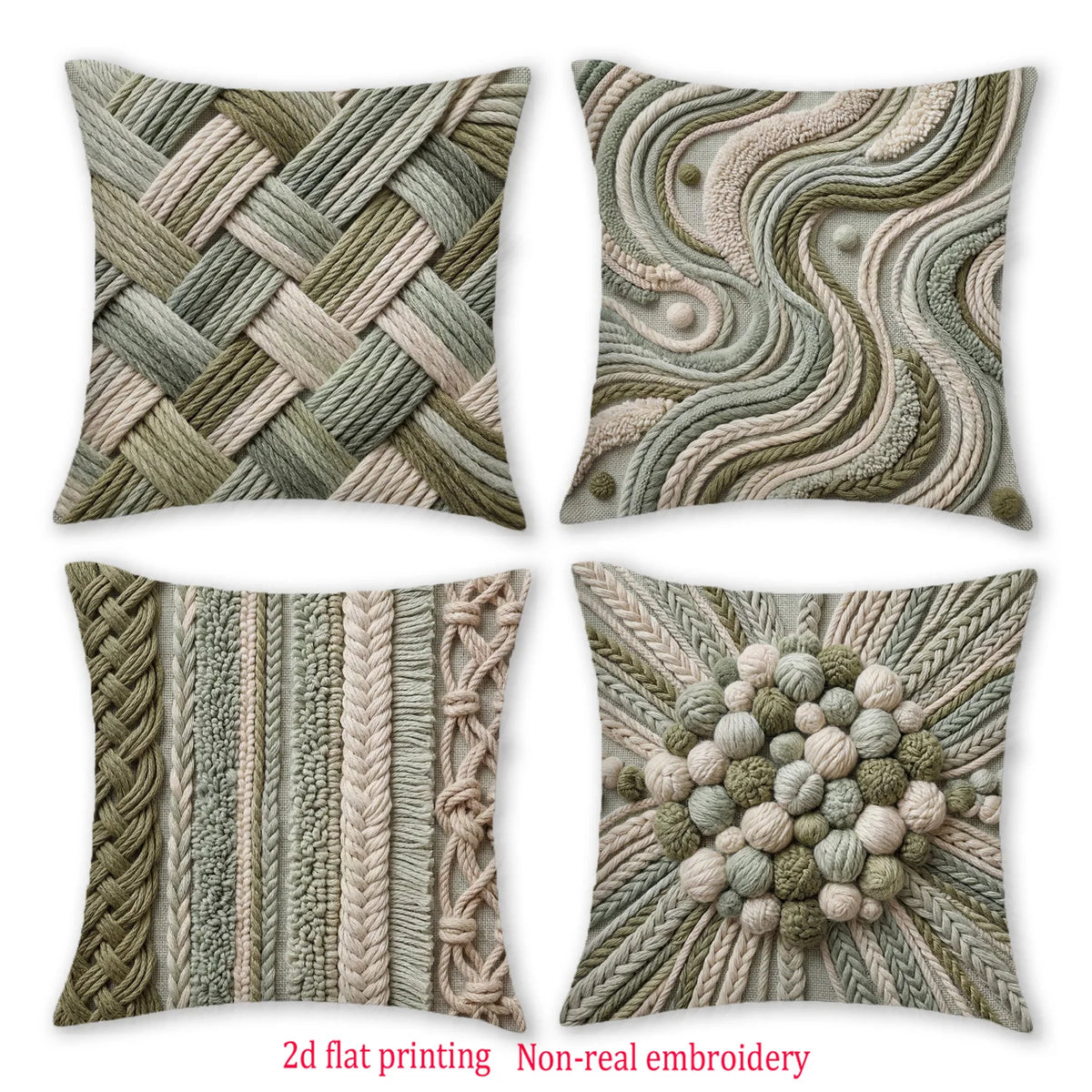 taies d'oreiller décoratives vertes artisanal motifs tissés brodés 40x40cm 45x45cm 50x50cm 60x60cm