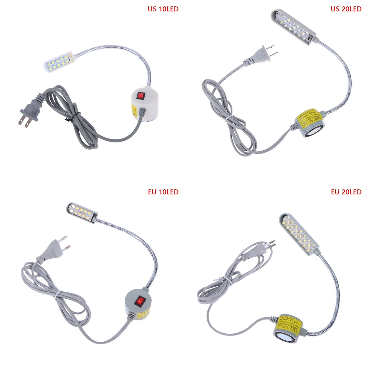 lampe flexible réglable industrielle 360 gris blanc moderne interrupteur câble électrique