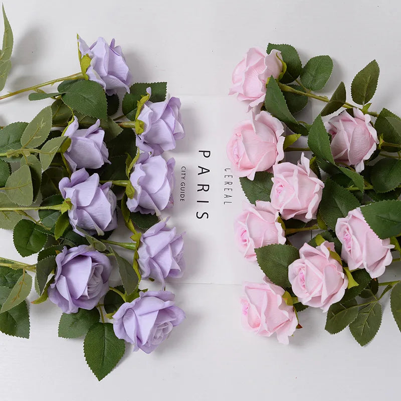 bouquet roses artificielles blanc rouge violet classique décoration maison anniversaire saint valentin mariage