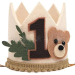 couronne anniversaire enfant ours glitter chiffre pompons arbre rose marron vert festiveDecoration