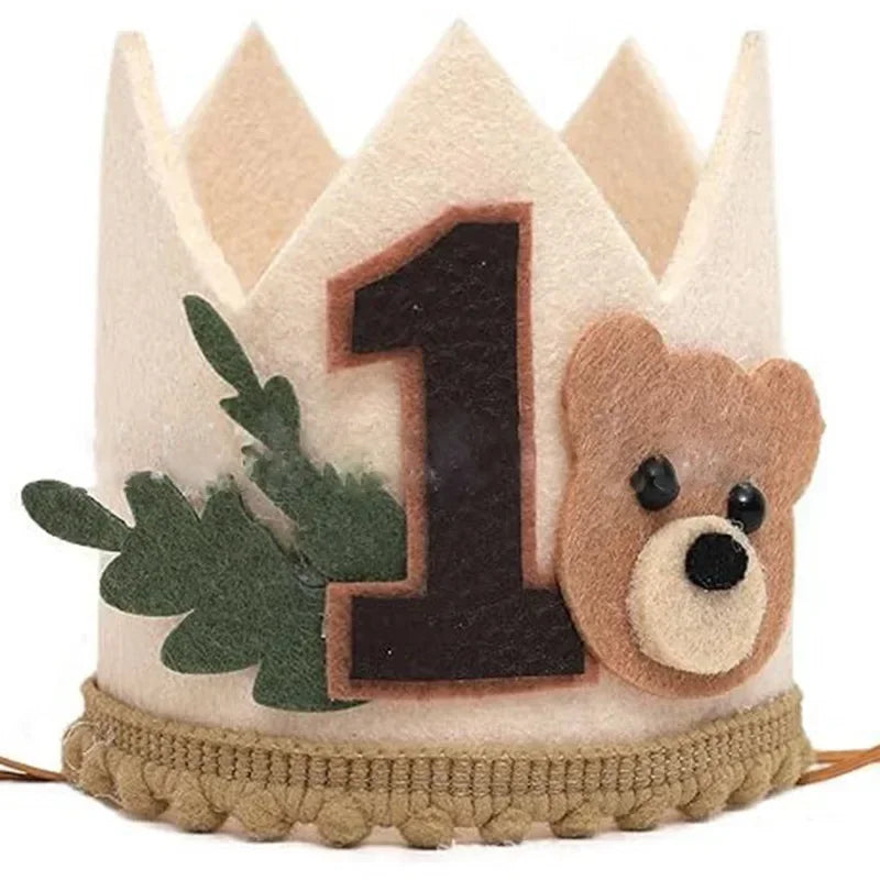 couronne anniversaire enfant ours glitter chiffre pompons arbre rose marron vert festiveDecoration
