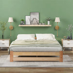 Lit futon en bois massif pin naturel avec tête de lit, vue d'ensemble