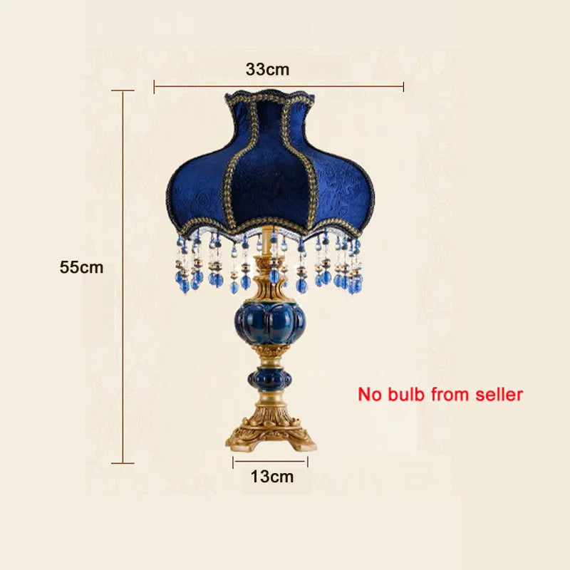 lampe table classique bleu or transparentes abat jour velours vintage chambre coucher européenne moderne