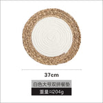 tapis table boho rustique tissé main naturel gris blanc cercles concentriques simple
