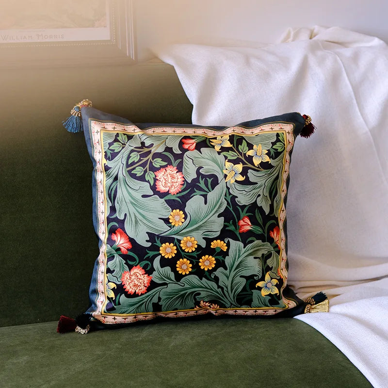 housse coussin velours motif végétal bohème chic carré decoratif voiture maison