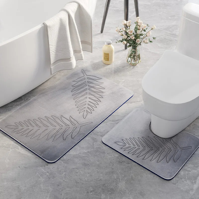 tapis bain moderne feuille palmier vert foncé noir bleu marine gris clair