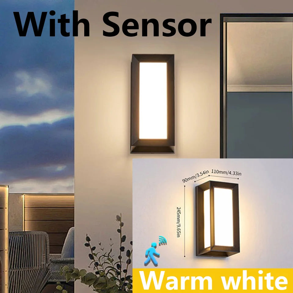 applique murale extérieure led moderne ip55 noir blanc verre transparent sensoriel 6000k 2700k