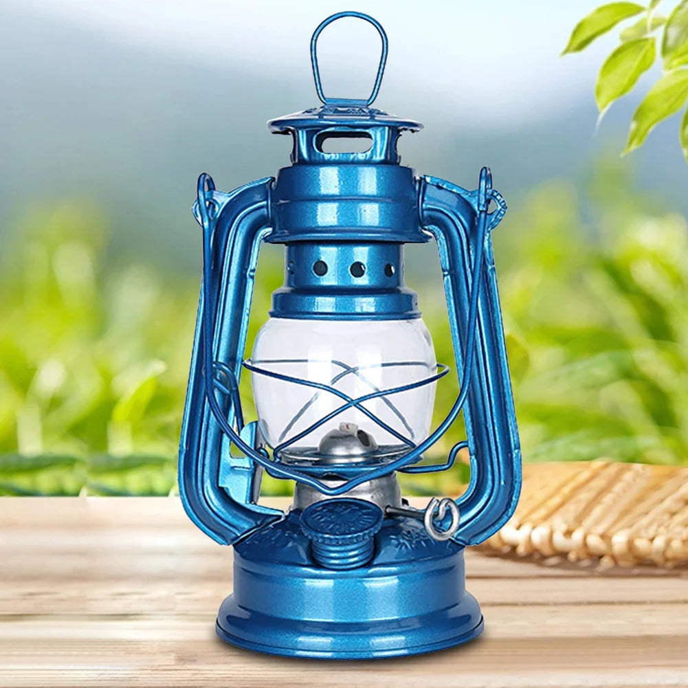 lanterne kérosène camping bleu vert rouge noir transparent classique vintage poignée suspension grille