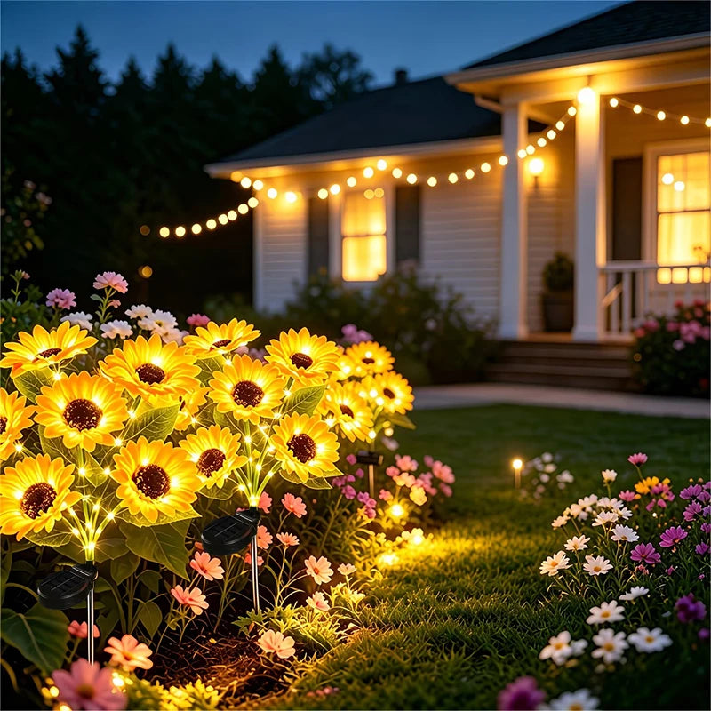 lumière solaire led tournesol bouquet jaune feuilles modernes extérieures