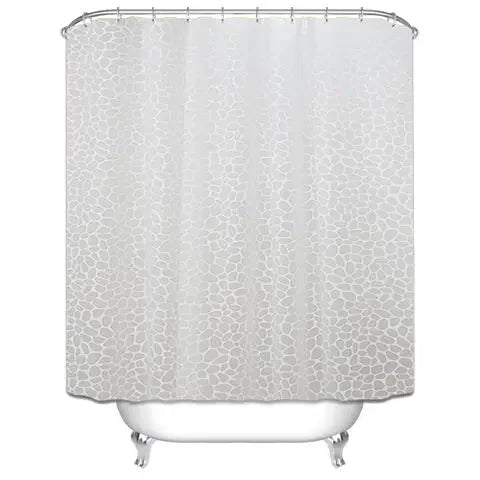 rideau douche moderne semi transparent blanc gris motifs galets peva ourlet standard anneaux