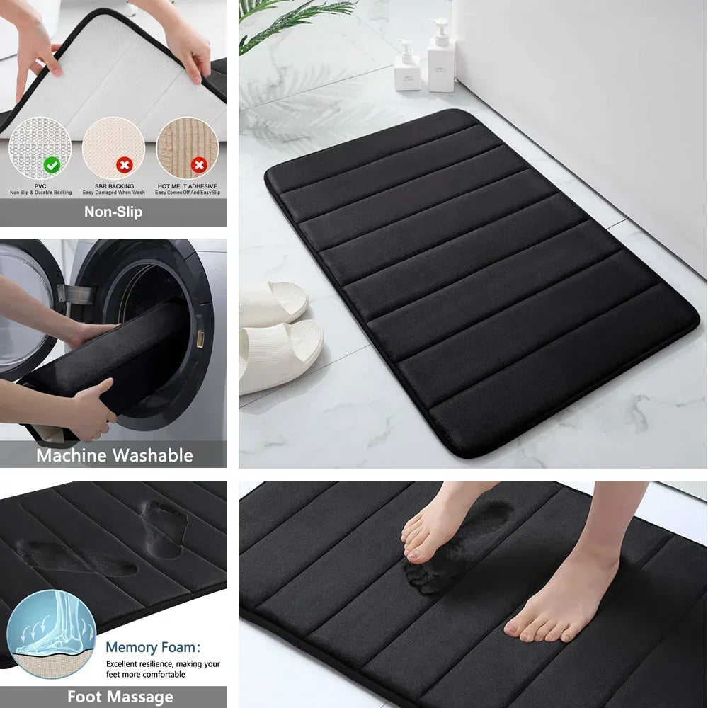 ensemble tapis bain chenille doux absorbant secage rapide motif rayures salle bain