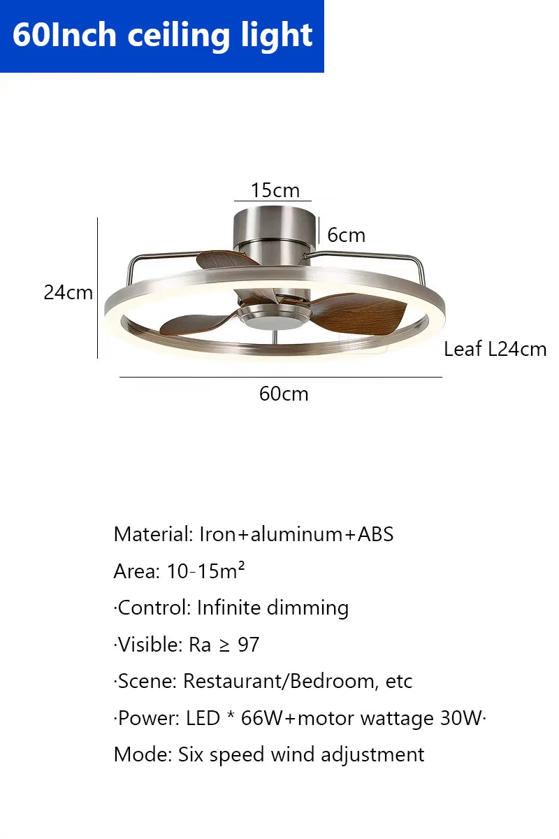 ventilateur lampe led moderne argenté bois foncé vitesses télécommande infinite dimming