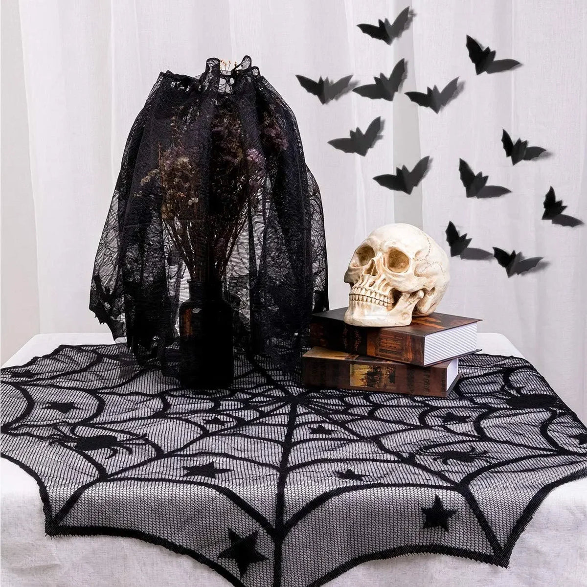 rideau halloween noir toile d'araignée chauves souris imperméable réutilisableextérieurintérieur