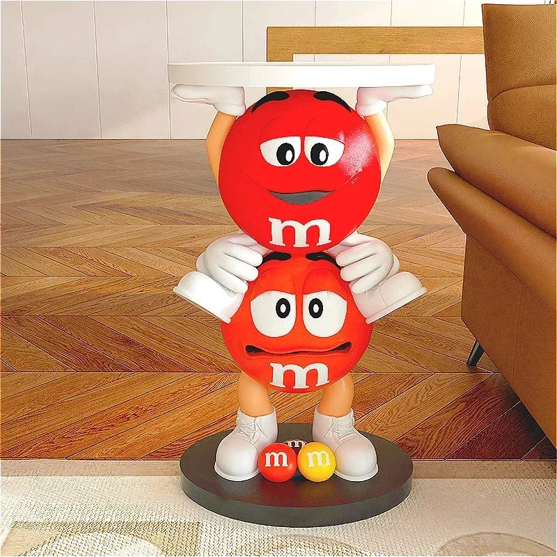 table basse forme m&m ludique pop art contemporain rouge orange marron foncé
