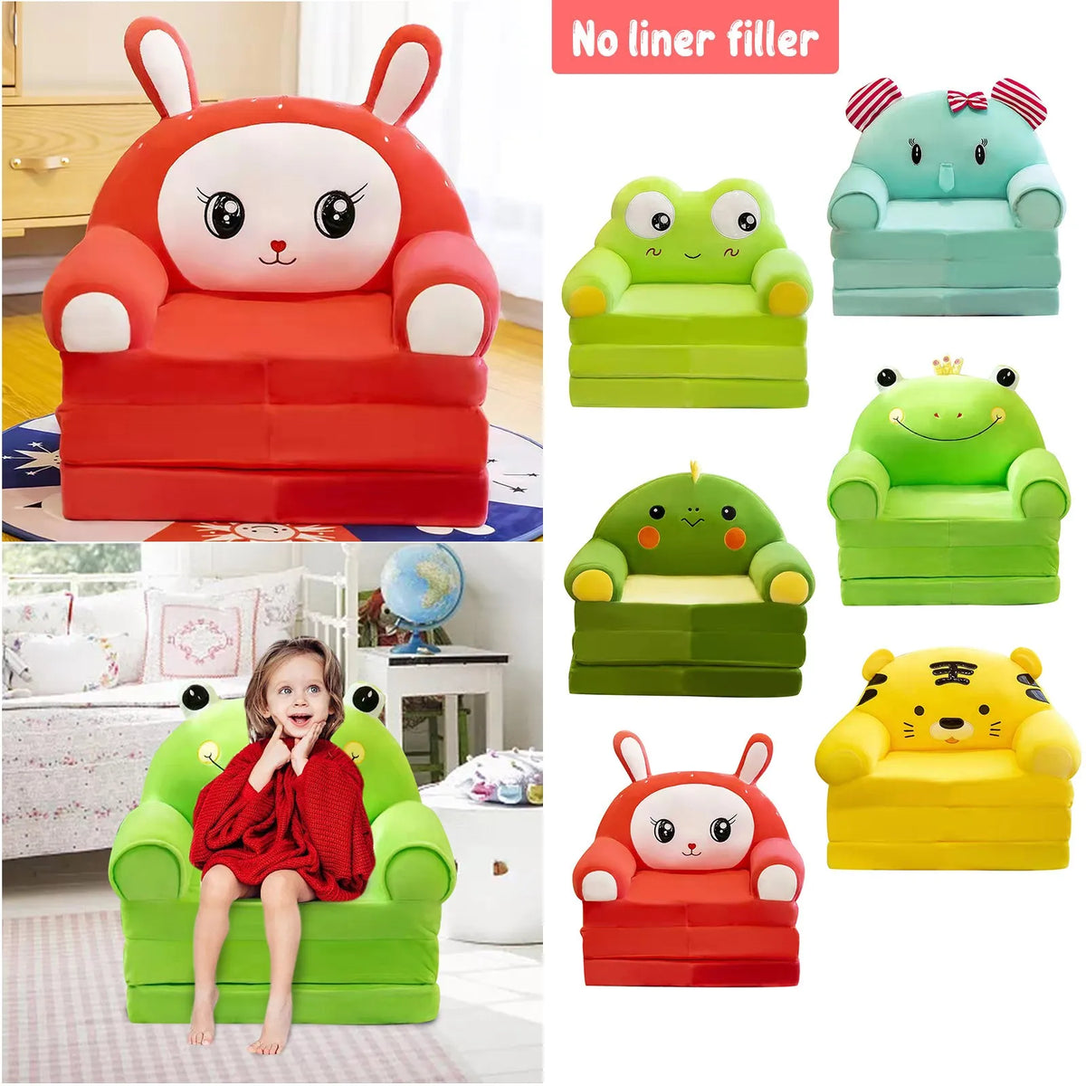 fauteuils pliables enfants motifs animaux vert jaune rouge moderne polyester