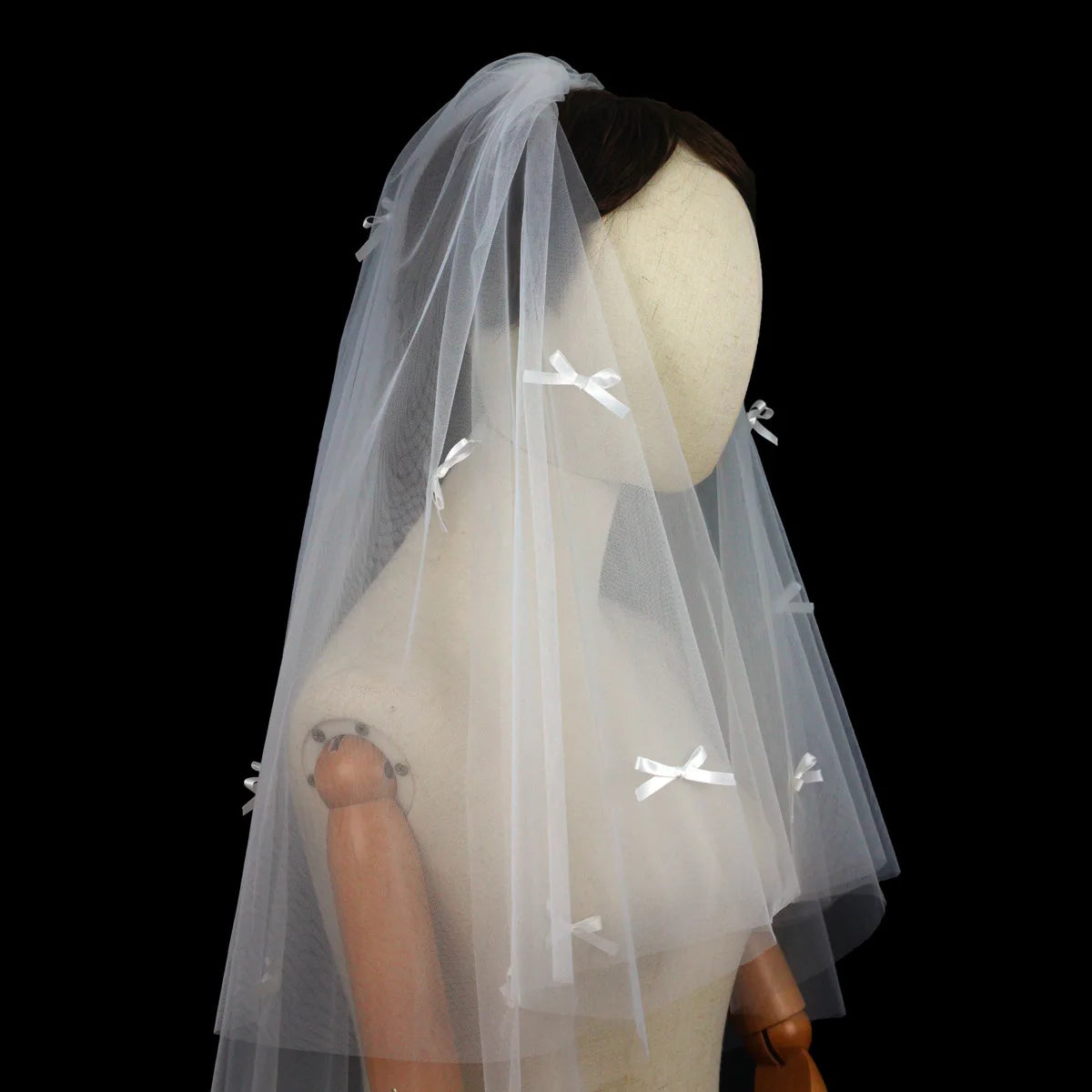 voile mariée blanc papillons classique invisible sophistiqué léger élégant nœuds romantique double couche