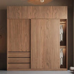armoire portes coulissantes moderne bois naturel noir étagères tiroirs minimaliste chambre coucher
