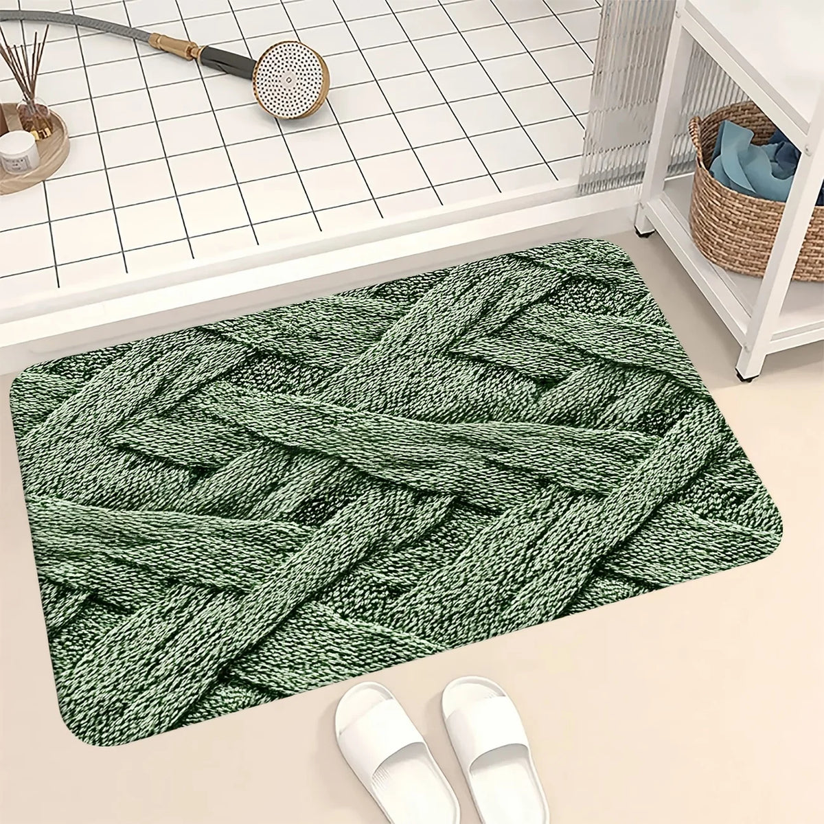 tapis texturé vert motifs géométriques moderne antidérapant polyester bain salon imperméableextérieurporte
