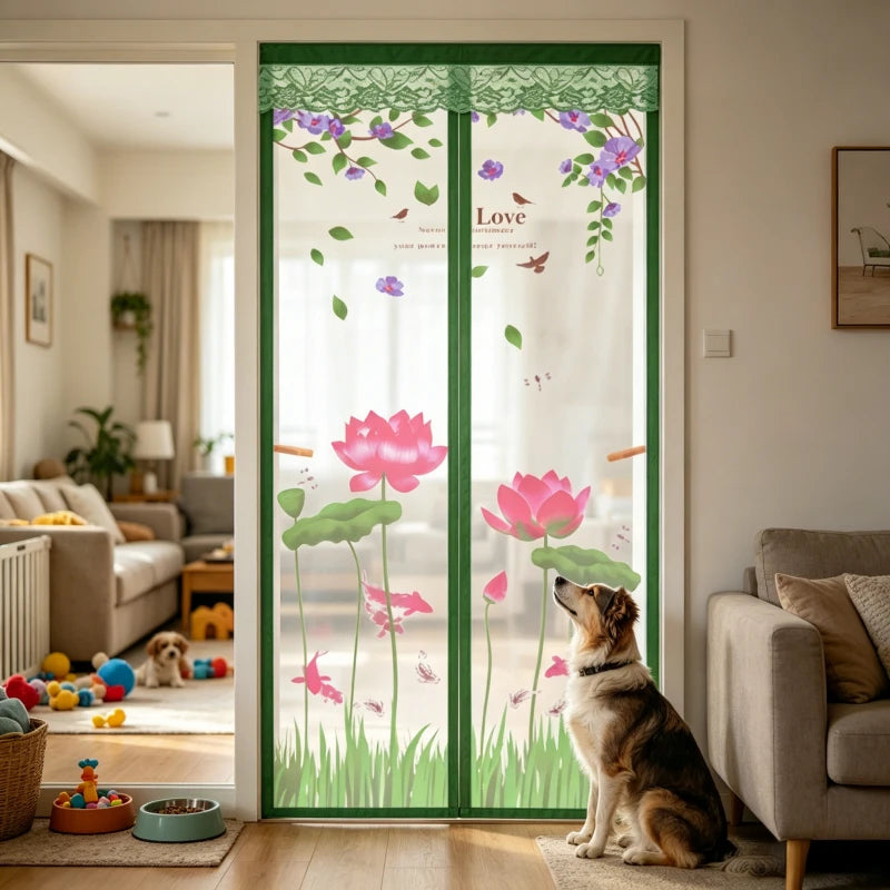 moustiquaire magnétique rideau porte anti moustique décoratif fleurs lotus adhésif protection fenêtre