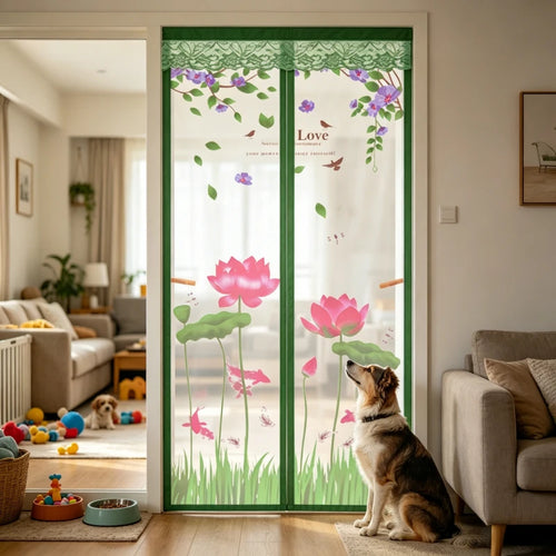 moustiquaire magnétique rideau porte anti moustique décoratif fleurs lotus adhésif protection fenêtre