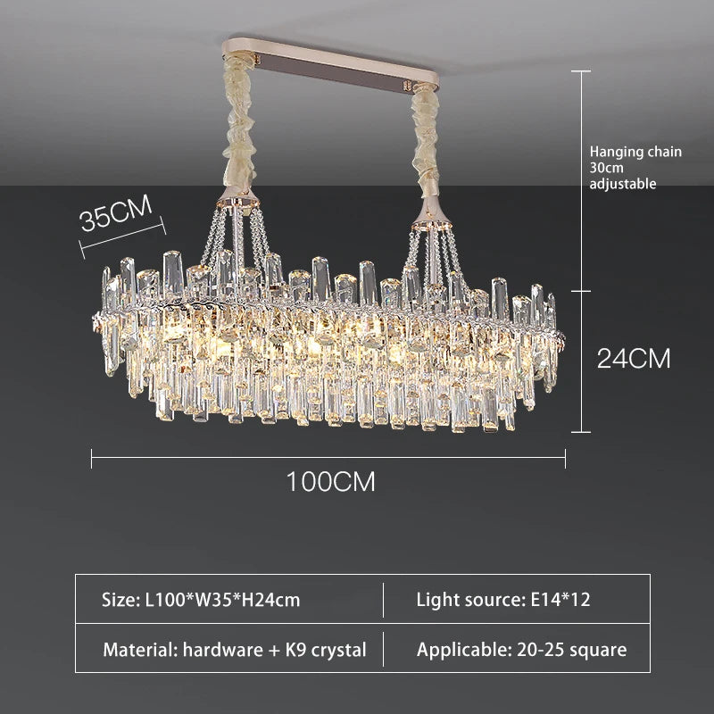 lustre pendentif cristal transparent feuilles dorées salon étude classique 2000 82000lm 90 260v