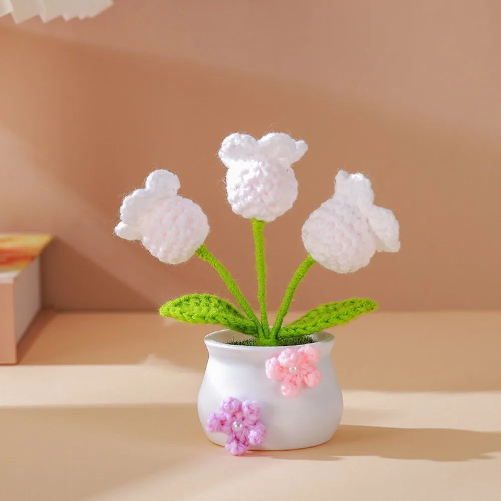 décoration maison tricotée bouquet fleurs artificielles anniversaire baby shower tricolore creative artisanal