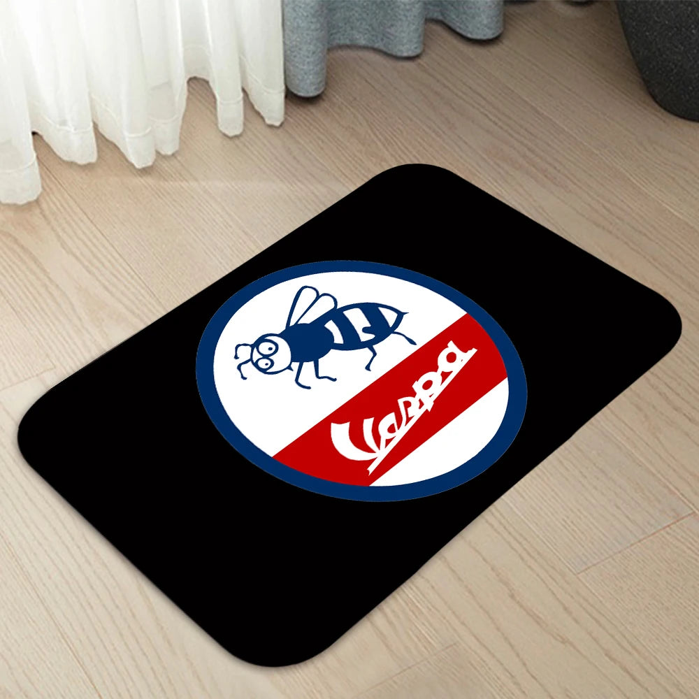 tapis vespa logo floral bleu marine noir blanc rouge vert moderne classique vintage