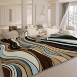 grand tapis salon moderne motif ondulé bleu beige noir doux polyester chambre intérieur maison
