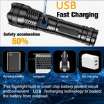 torche rechargeable led puissante zoom camping résistante autodéfense lisse noire