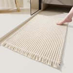 tapis bain beige noir gris clair tissé franges antidérapant résistant décoloration moderne confortable sol