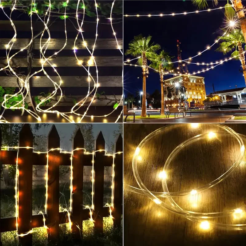 guirlande lumineuse solaire led blanc chaud moderne extérieur patio jardin fixée piquet modes automatiques