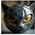 sculpture tête chat noir or marbré brillant artisanal moderne