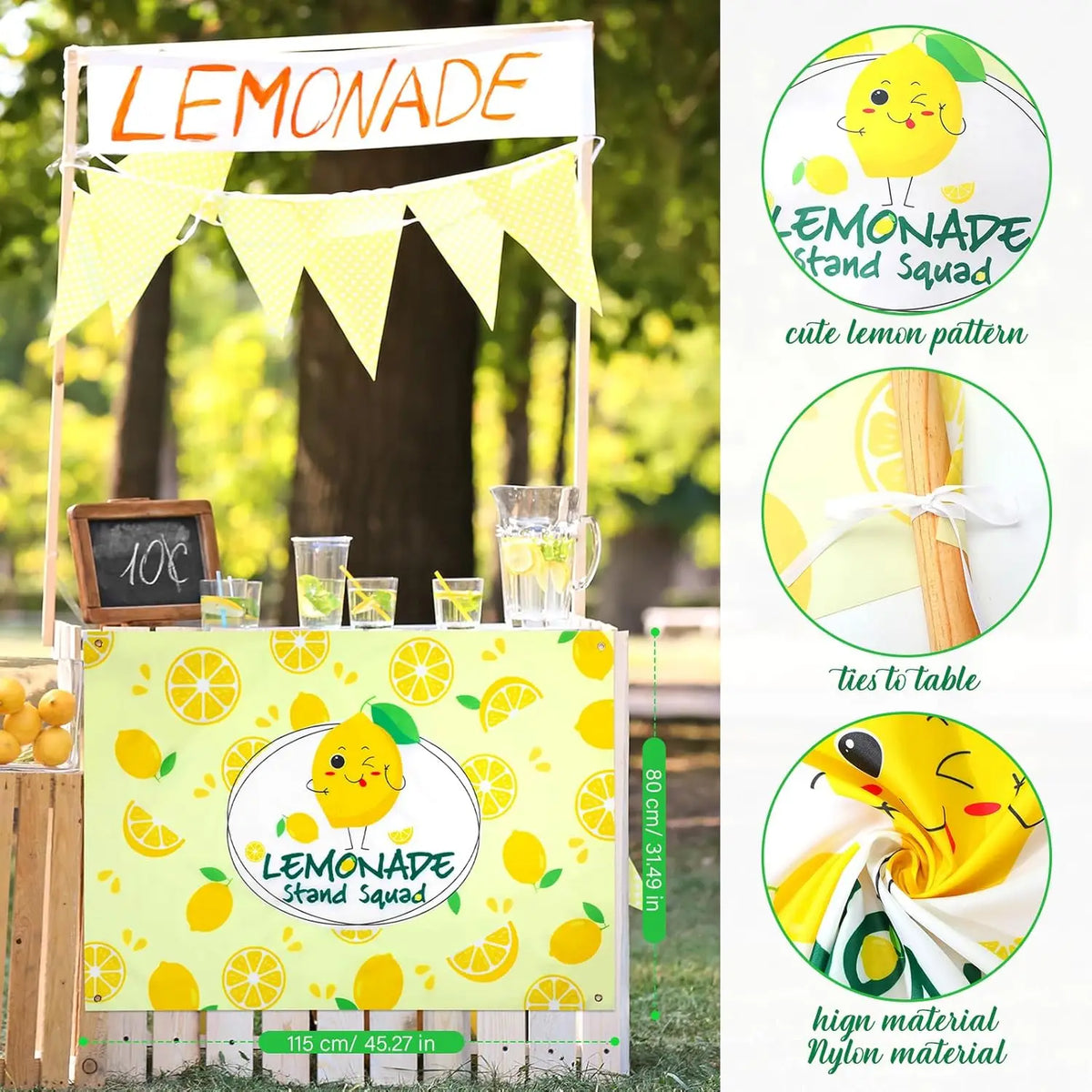 stand citronnade citrons jaunes tranches citron enfantin décoratif attaches table festif anniversaire
