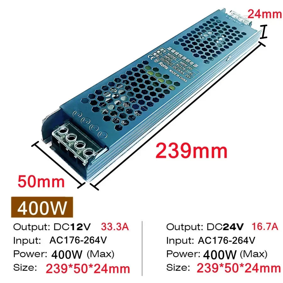 alimentation électrique 12v 24v 60w 100w 200w 300w 400w ultra fine bleue