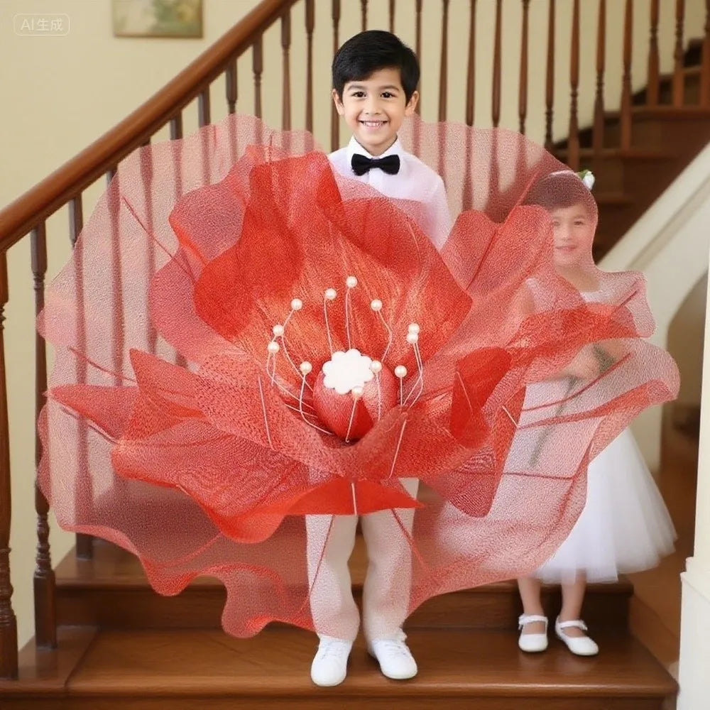 décoration intérieure moderne grande fleur artificielle rose rouge blanc anniversaire mariage élégante scintillante transparente