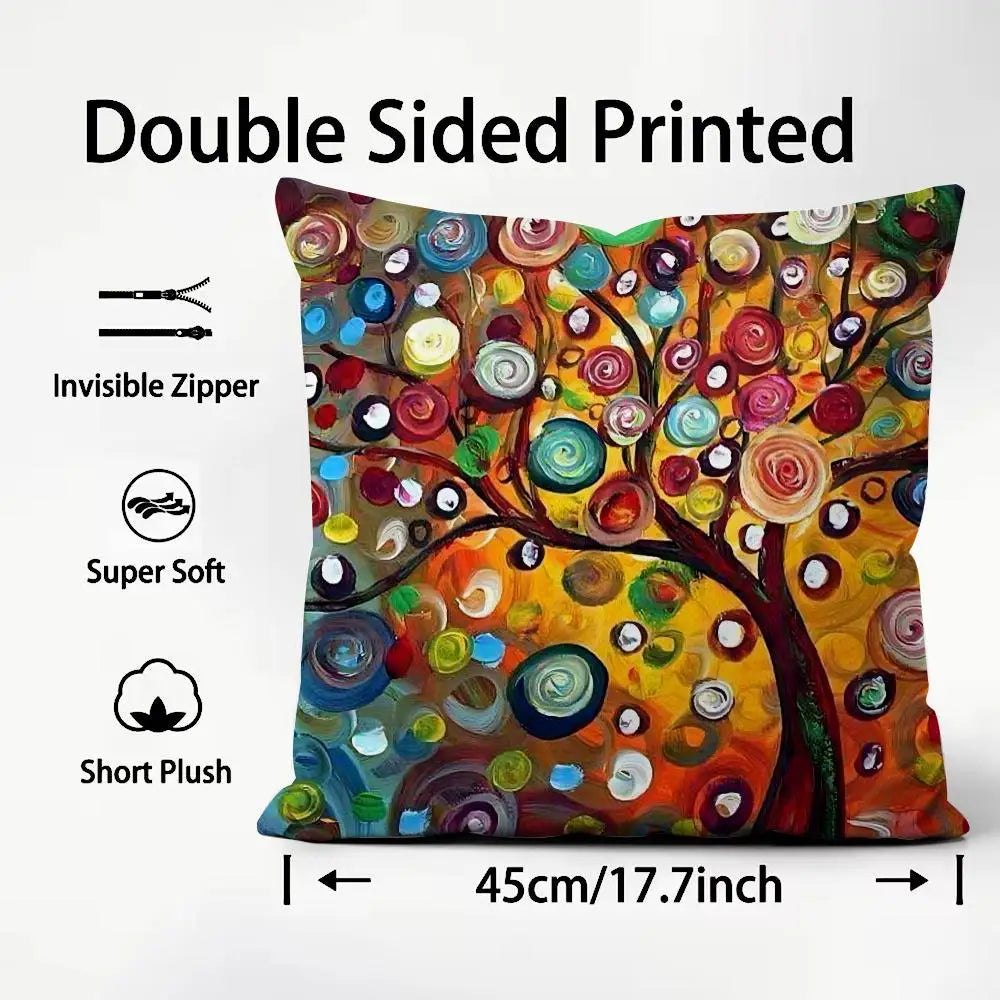 housse coussin multicolore arbre abstrait moderne polyester 45x45cm zip invisible facile laver canapé lit