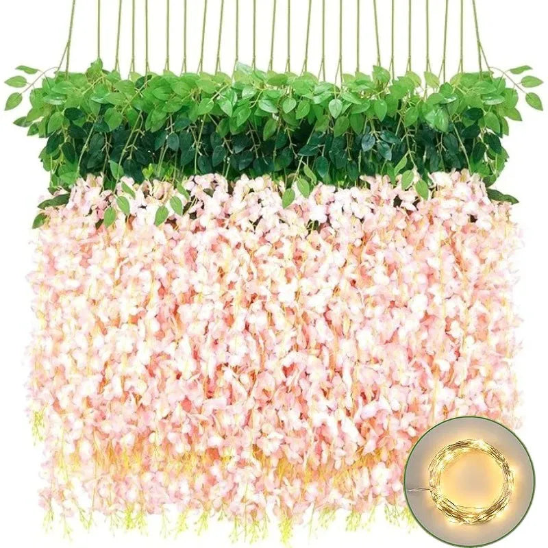 guirlande glycine lumineuse fleurs artificielles blanc vert décorative romantiqueintérieur decoration 36ft 90fleurs